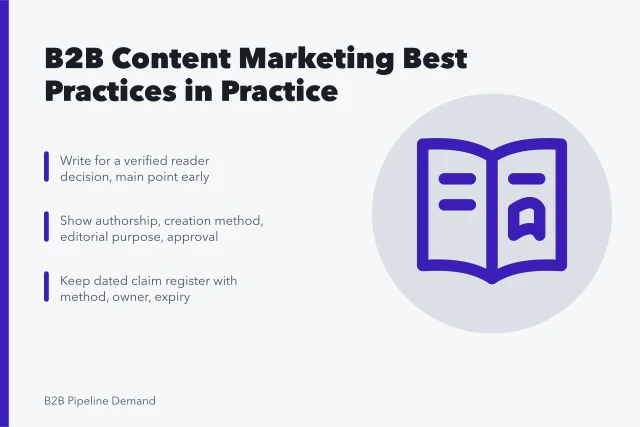Card outlining B2B content marketing best practices for 2027. What the B2B content marketing best practices look like in practice