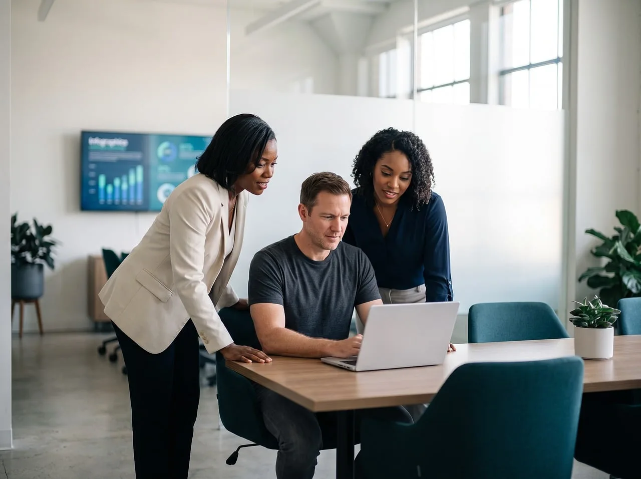 office, collaboration, meeting, diversity, laptop, professionals, teamwork, computer, modern, colleagues, workplace, technology, company, strategy, discussion, communication, career, men and women, leadership, conference room. B2B marketing strategy mistakes: seven failures and how to correct them