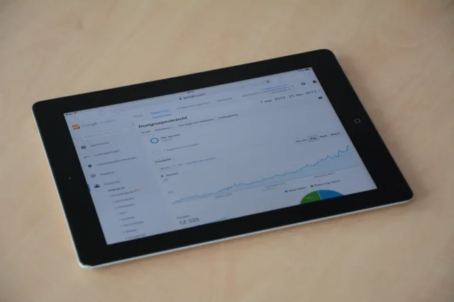 A digital tablet showing a web analytics dashboard with graphs and charts. B2B SAAS marketing: the version that survives contact with reality